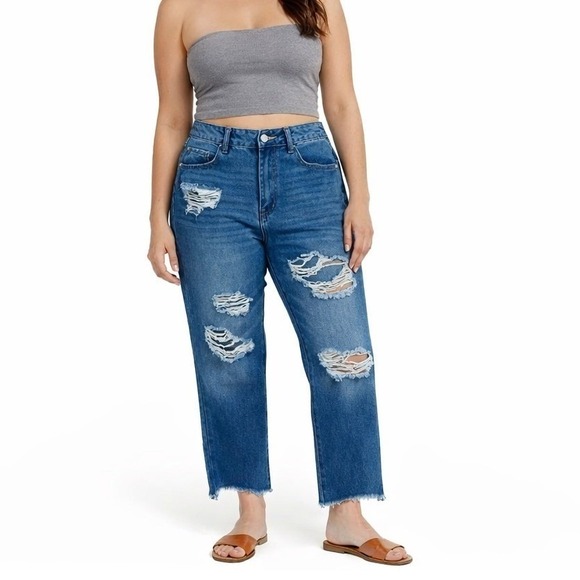 Indigo Rein Denim - Indigo Rein High Rise Jeans Womens 28 Distressed Straight Leg Y2K Grunge Denim